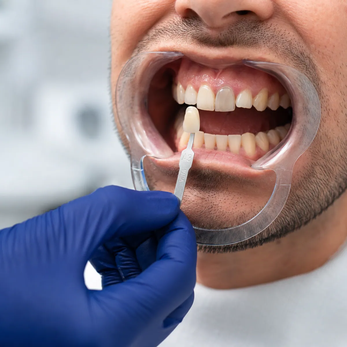 Estetică dentară afectată - alegere culoare lucrare protetică